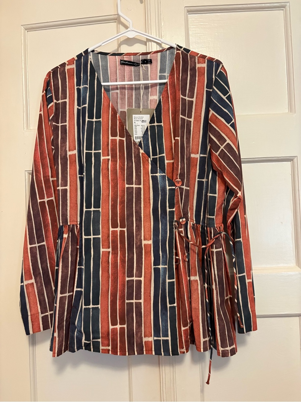 Gudrun Sjoden Brick-Print Himalaya Blouse in Rust & Navy - M. NWT